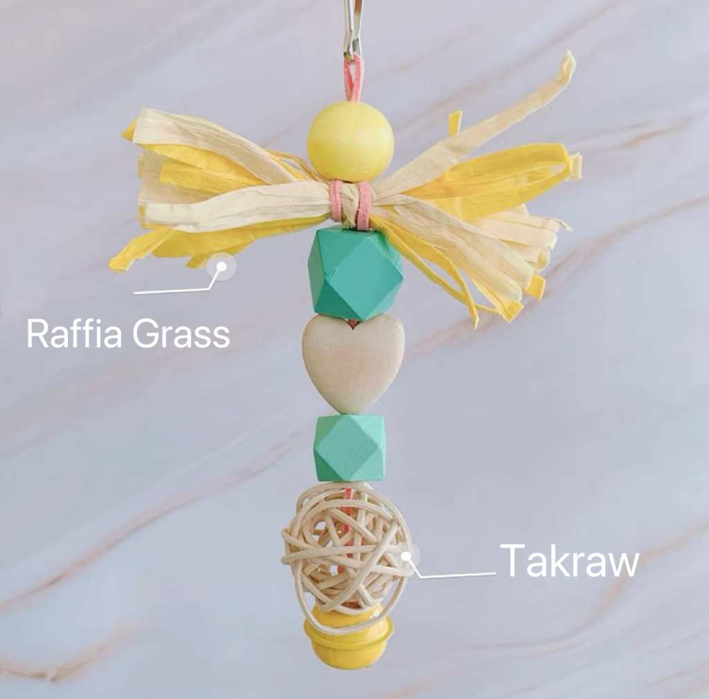 17cm Pastel Yellow Purple Blue Hanging Toy Handmade Bird Toys Organic Bird Cages Accessories