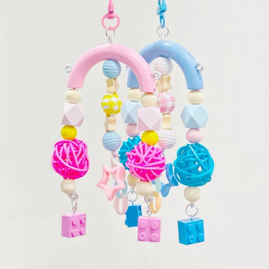 Colourful Blocks with Star Bite Hanging Natural Parrot Birdie Toy for Small Medium Size Parrot Cages Accessories