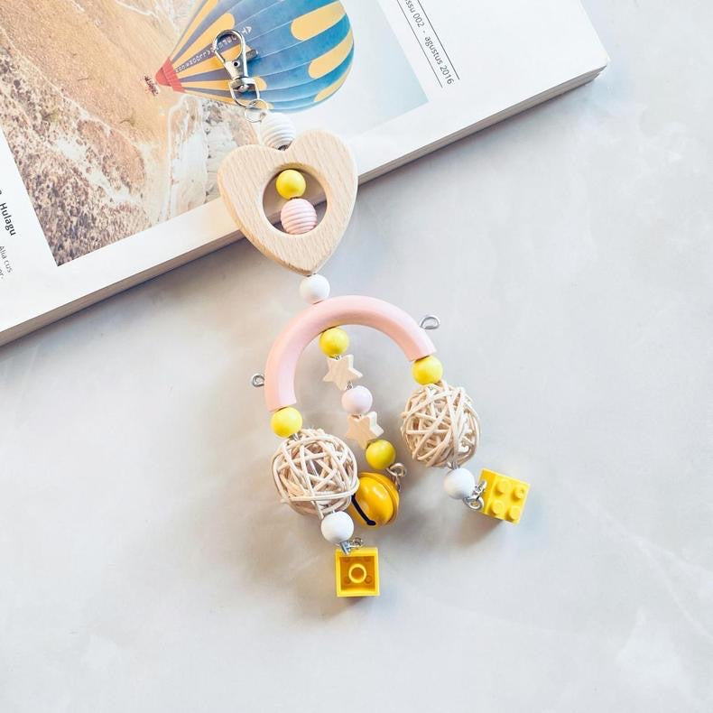 22cm Cute Flower Heart Blocks with Bell Bite Hanging Natural Parrot Birdie Toy for Small Medium Size Parrot Cages Accessories