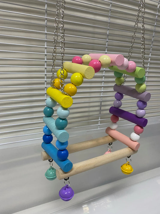16x15cm Rainbow Round Wooden Swings Handmade Bird Toys Organic Bird Cages Accessories for Small Medium Parrot