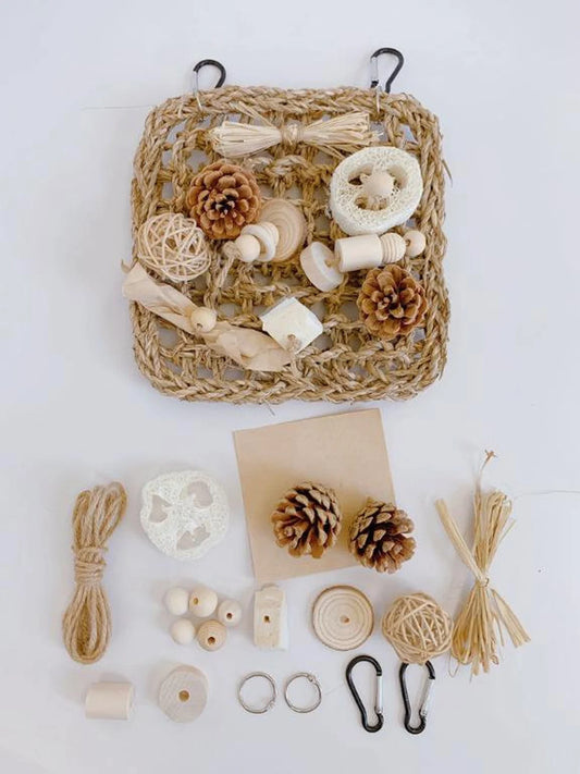 20x20cm Seagrass with Natural Wood DIY Parrot Toys Handmade Bird Toys Organic