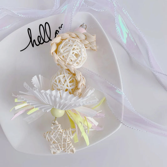 23cm Pink & Blue Ballet Fairy Takraw Parrot Toys Hanging Toy Handmade Bird Toys Organic Bird Cages Accessories