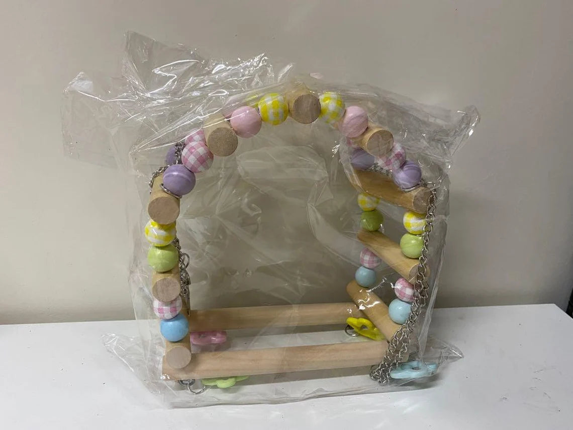 16x15cm Pastel Round Wooden Swings Handmade Bird Toys Organic Bird Cages Accessories