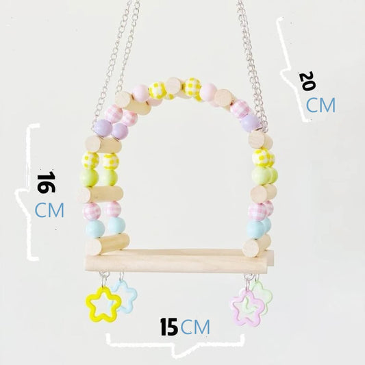 Pastel Round Wooden Swings Handmade Bird Toys Organic Bird Cages Accessories