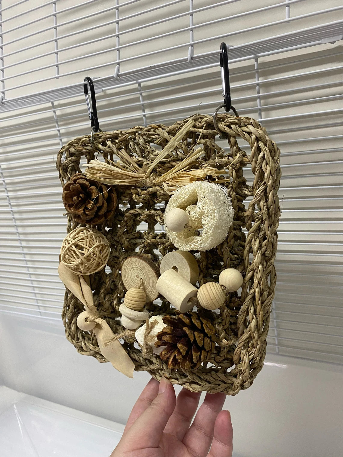 20x20cm Seagrass with Natural Wood DIY Parrot Toys Handmade Bird Toys Organic