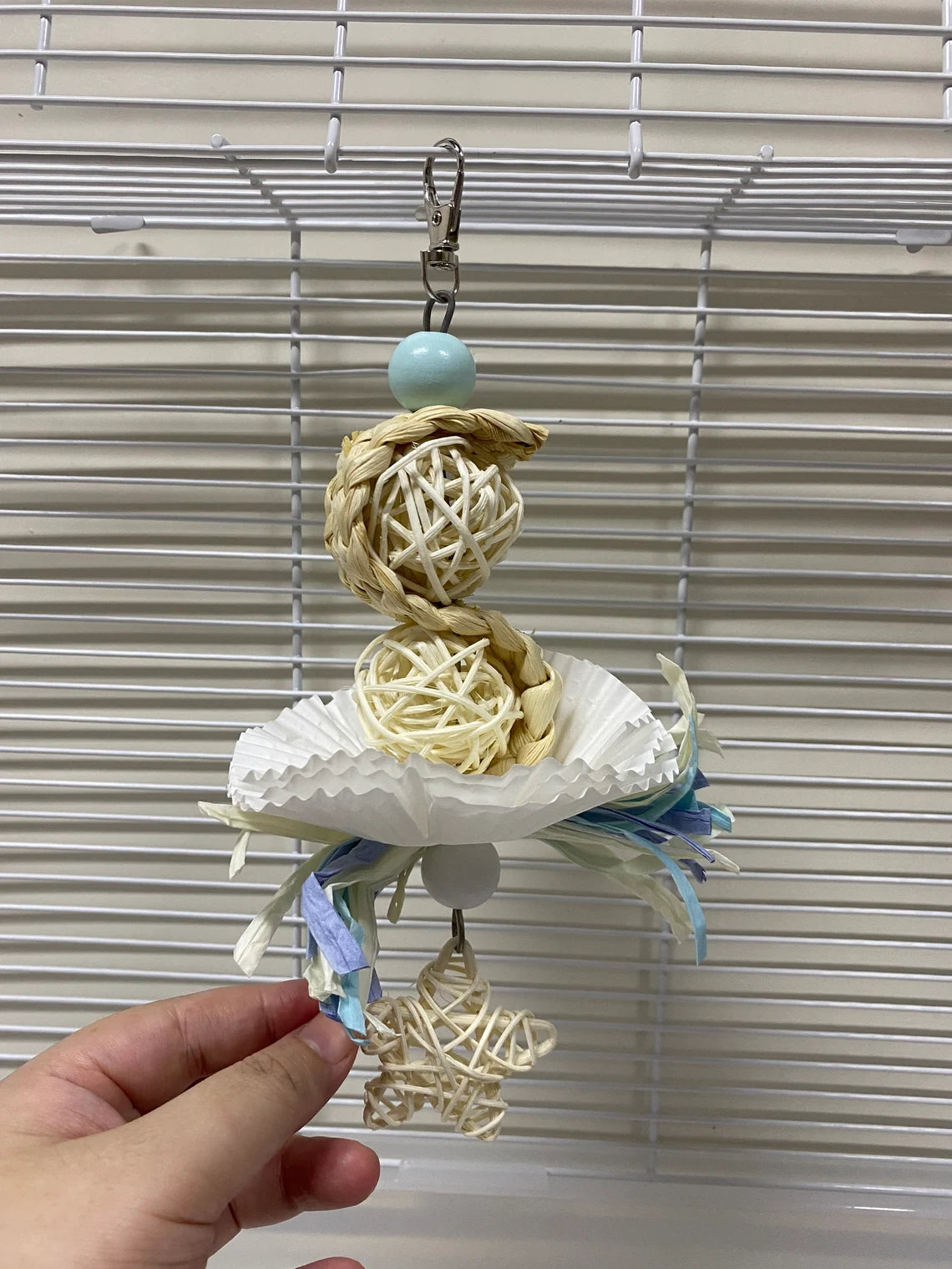 23cm Pink & Blue Ballet Fairy Takraw Parrot Toys Hanging Toy Handmade Bird Toys Organic Bird Cages Accessories