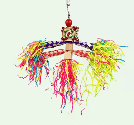 Parrot Toys Raffia Paper Bamboo Basket Snowman Star Parrot Hanging Toy Handmade Bird Toys Organic Bird Cages Accessories