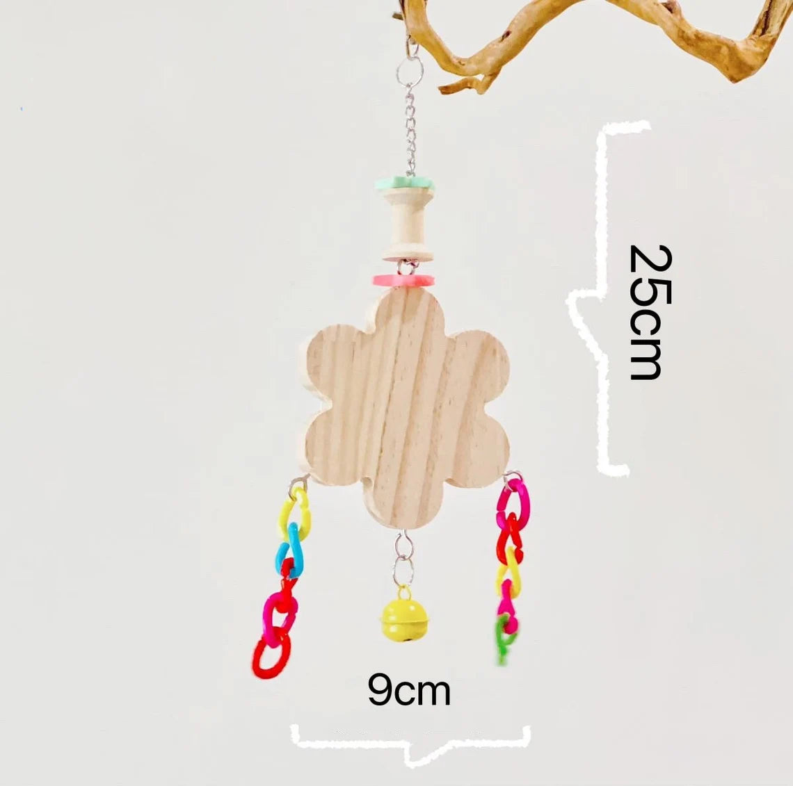 9x25cm Wooden Flower Mirror with Bell Hanging Parrot Toy Bird Toys