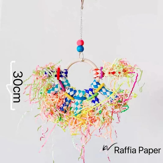 30cm Raffia Paper Hanging Parrot Toy for Small Medium Size Parrot Birdie Toy