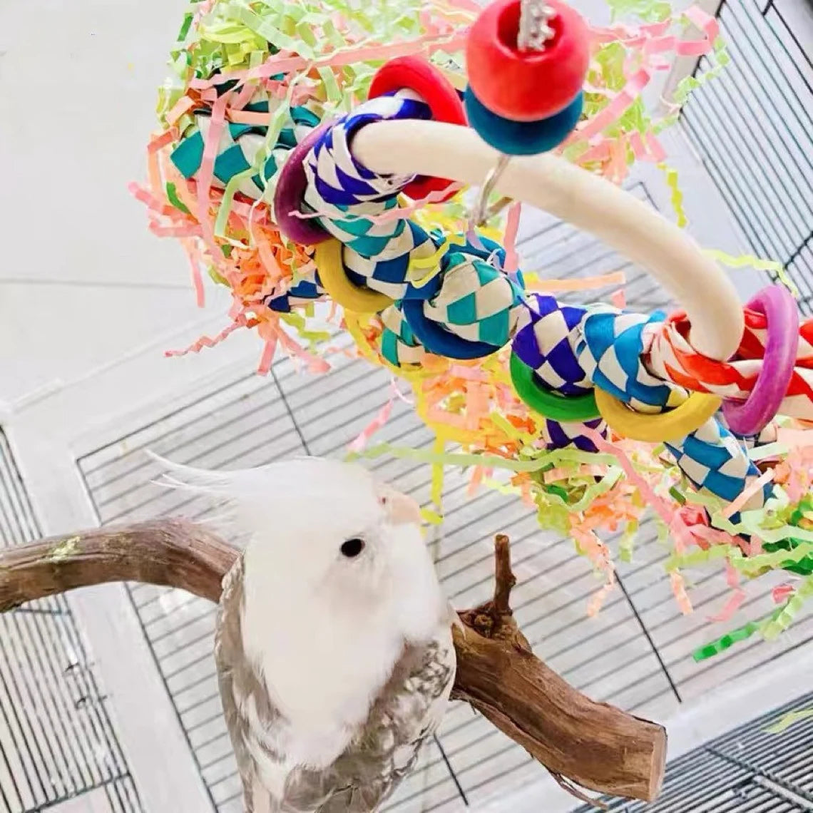 30cm Raffia Paper Hanging Parrot Toy for Small Medium Size Parrot Birdie Toy