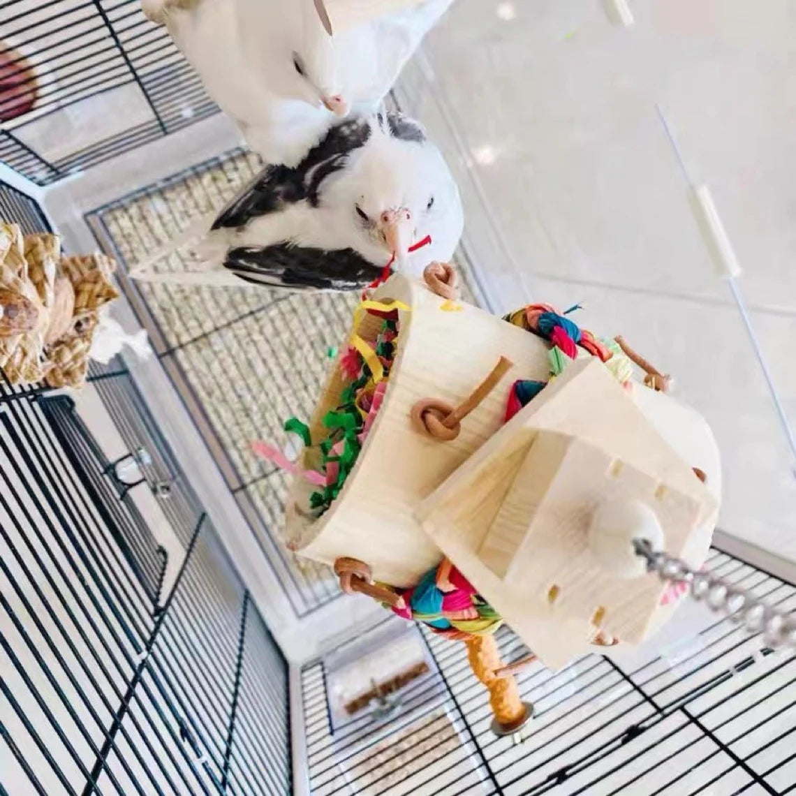 8x30cm Wooden Taiko Drum Japanese Style Hanging Tunnel Natural Parrot Birdie Toy for Small Medium Size Parrot Cages Accessories