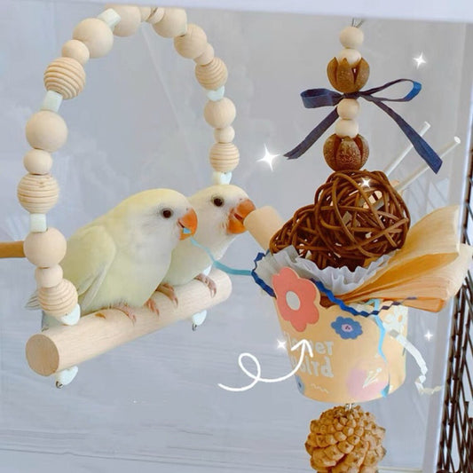 Parrot Toy Tiramisu Vanilla Chocolate Ice Cream Takraw Ball Bird Bites Hanging Toy Handmade Bird Toys Organic Bird Cages Accessories