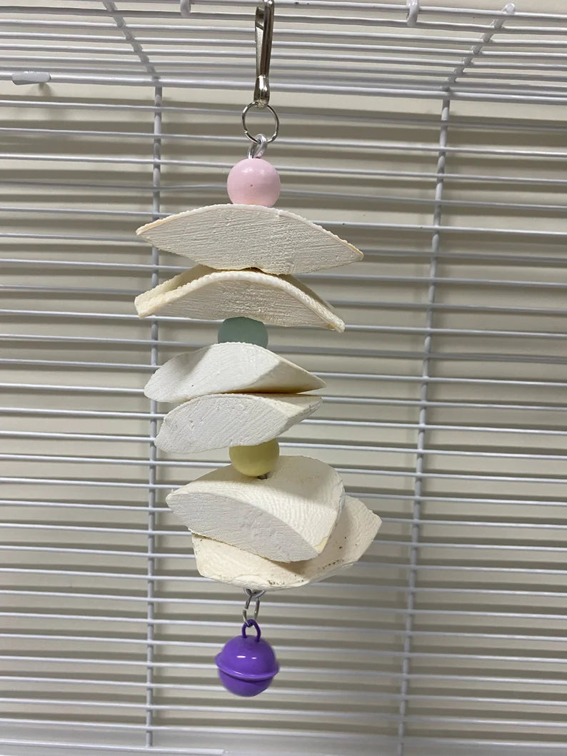 15-22cm Pastel Bell with Cuttlefish Bones Hanging Toy Handmade Bird Toys Organic Bird Cages Accessories