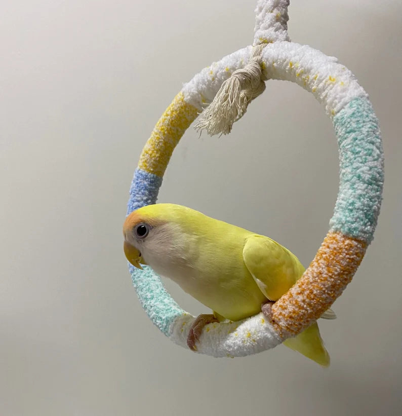 15x28cm Pastel Yarn Knitting Hanging Ring Swings Parrot Birdie Toy