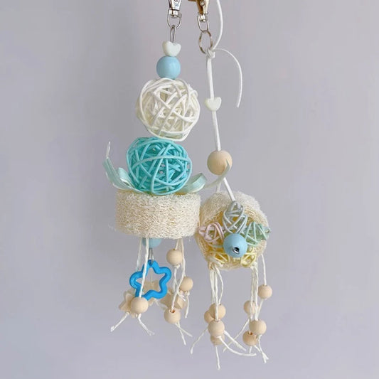 Macaron Star Pastel Color Hanging Toy for Bite Birdcage Decorative Parrot Toys Handmade Bird Organic Bird Cages Accessories