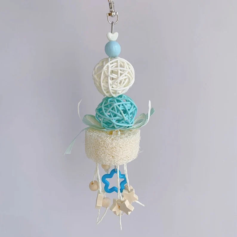 20-23cm Macaron Star Pastel Color Hanging Toy for Bite Birdcage Decorative Parrot Toys Handmade Bird Organic Bird Cages Accessories