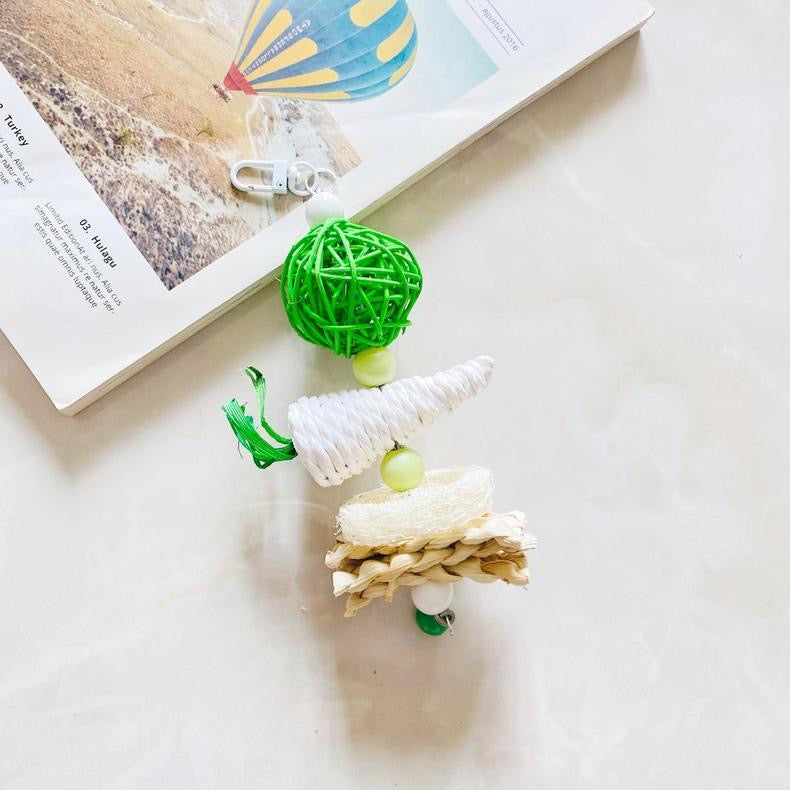23cm Vegetable with Bell Carrot Eggplant White Radish Parrot Toys Hanging Toy Handmade Bird Toys Organic Bird Cages Accessories