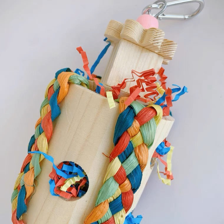 9x27cm Wooden Barrel Hanging Tunnel Natural Parrot Birdie Toy for Small Medium Size Parrot Cages Accessories