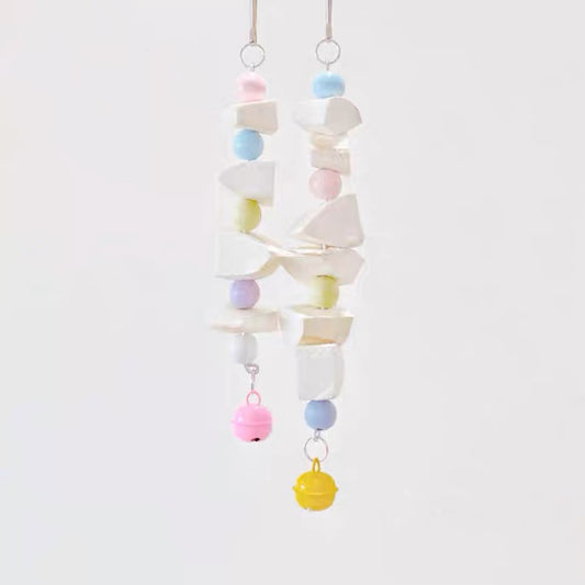 Pastel Bell with Cuttlefish Bones Hanging Toy Handmade Bird Toys Organic Bird Cages Accessories