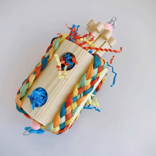 Wooden Barrel Hanging Tunnel Natural Parrot Birdie Toy