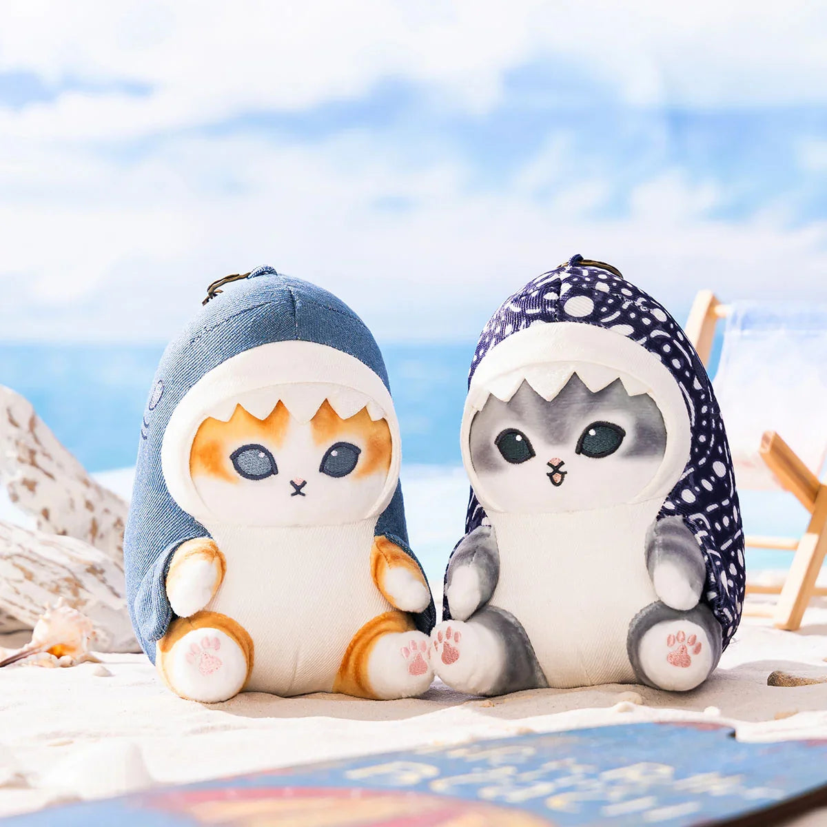 Japan Mofusand Sea Animals Series | Mofusand Cat in Denim Shark Costume Cute Plush Doll Keychain - Kawaii items Room Decoration Doll