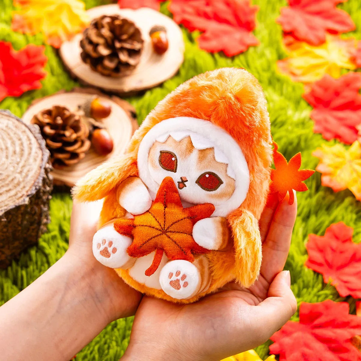 Japan Mofusand Autumn Leave Series | Mofusand Cat in Shark Costume Mascot Plush Doll Keychain - Kawaii items Room Decoration Doll