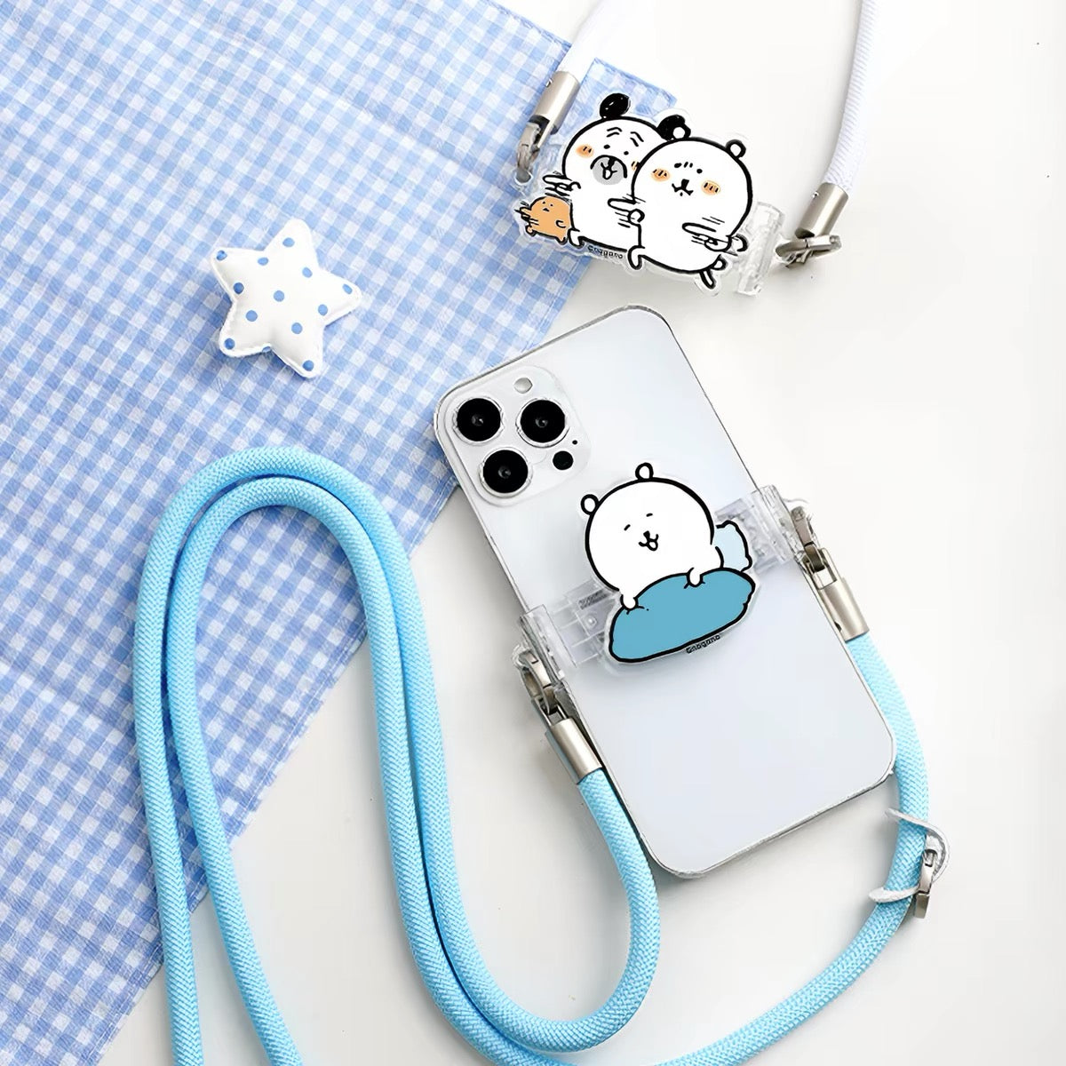 Joke Bear with friends Phone Back Clip with Phone Lanyard | Joker Bear Pug Moguracorokke - for All Smart Phones