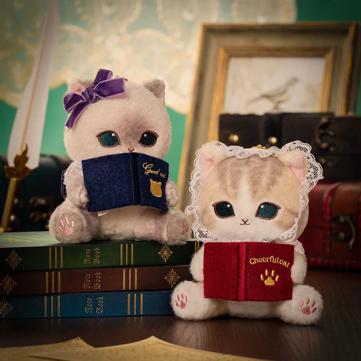 Japan Mofusand Antique Reading Series | Mofusand Cat with Book Cute Mascot Plush Doll Keychain - Kawaii items Room Decoration Doll