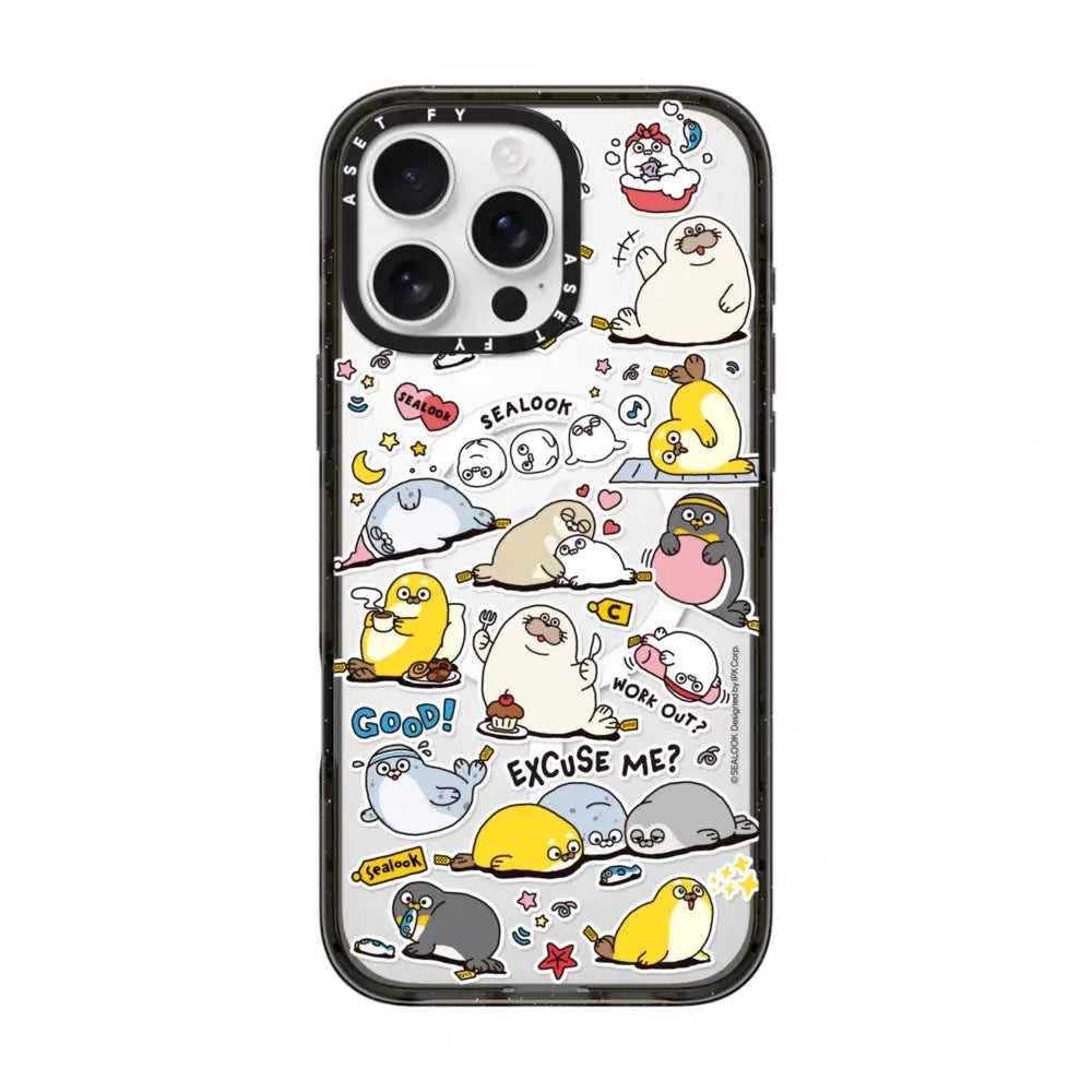 Lovely Seal Sealook Clear with Transparent Black Frame Phone Case | Part2 Daily in Polar Ocean 6 Styles - iPhone Case 12 13 14 15 16 17 18 Pro Promax