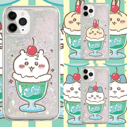 Japanese Cartoon Chiikawa Ice Cream Cup | ChiiKawa Hachiware Usagi Glitter QuickSand - iPhone Case PLUS SE2 11 12 13 14 15 16 16e 17 17e Pro Promax 12mini 13mini