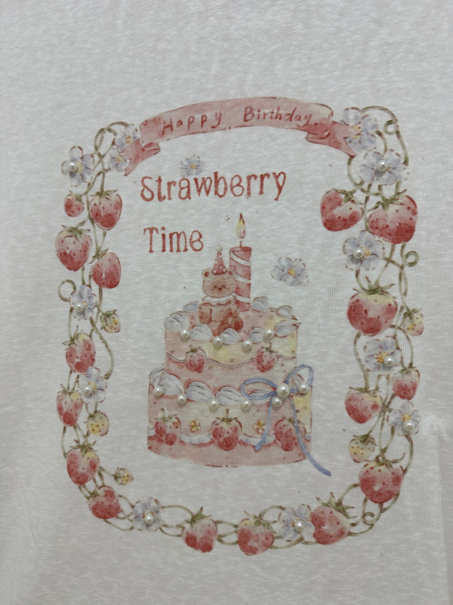 Korean Fashion Cute Animal Style Shirt Series | Bear with Strawberry Time - Kawaii Fashion Items