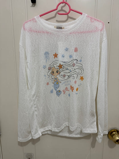 Korean Fashion Cute Animals Style Long-sleeved Sun Protection T-Shirt Series | Little Girl Yuk Mermaid with Pearl change colour under Sun- Kawaii Fashion Items