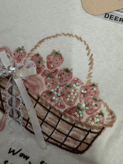 Korean Fashion Cute Fruits Style T-Shirt Series | Bling Strawberry Basket - Kawaii Fashion Items