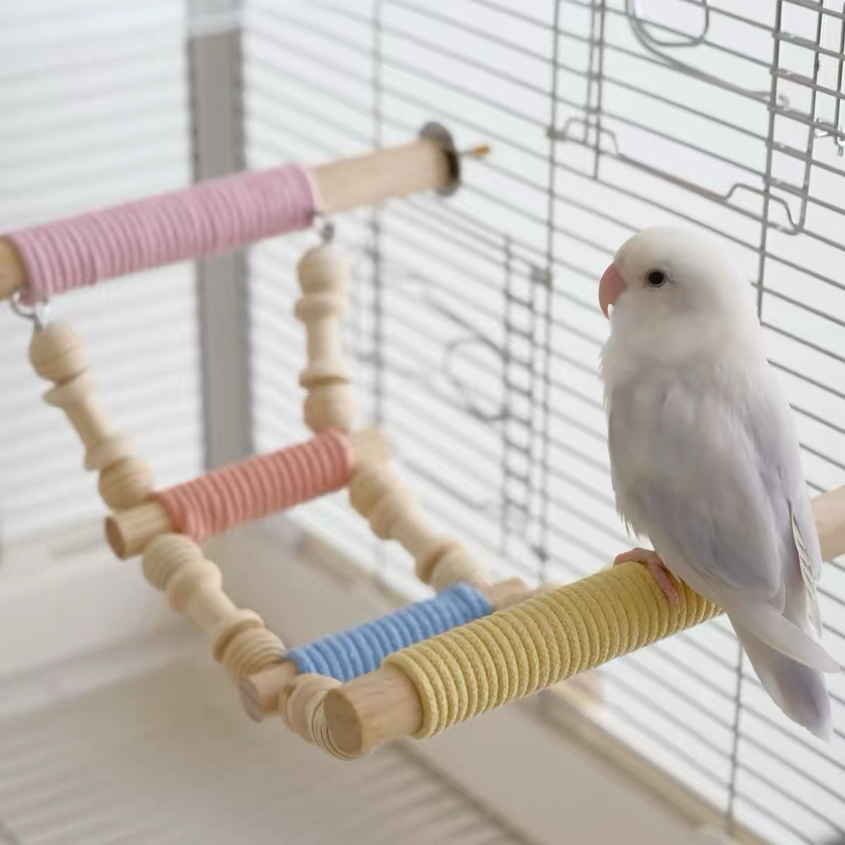 29x19cm Pastel & Natural Style Stable Climbing Ladder with Stand | 6 Colours - Parrot Toys Hanging Toy Handmade Bird Organic Bird Cages Accessories
