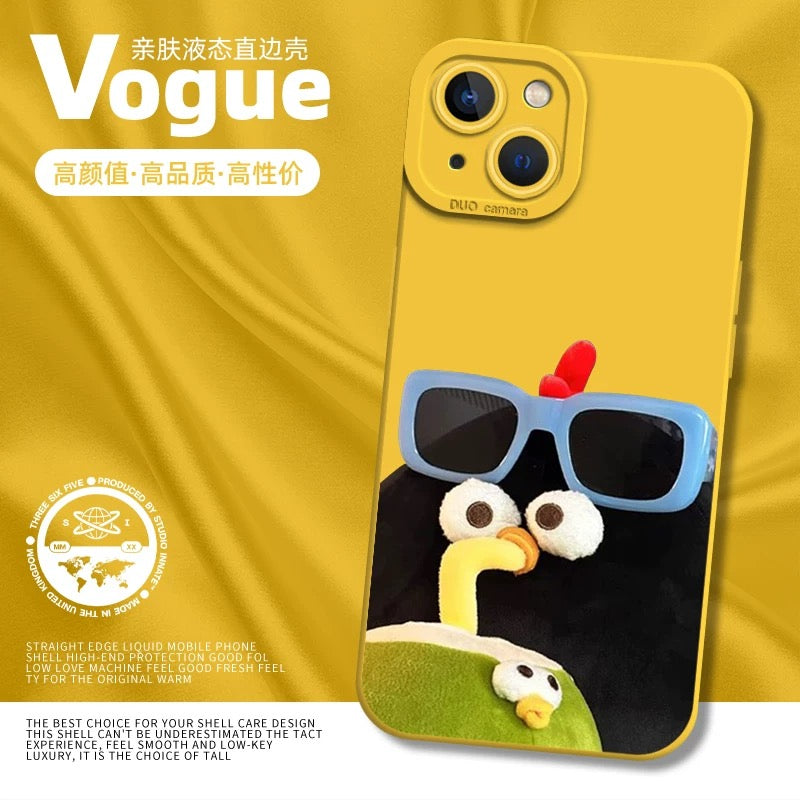 Lovely Chicken Fat Dundun Cat Eye Liquid Shell Phone Case | Yellow & Black Chick with Coconut 4 Colour - iPhone Case PLUS SE2 XS XR X 11 12 13 14 15 16 16e 17 17e Pro Promax 12mini 13mini