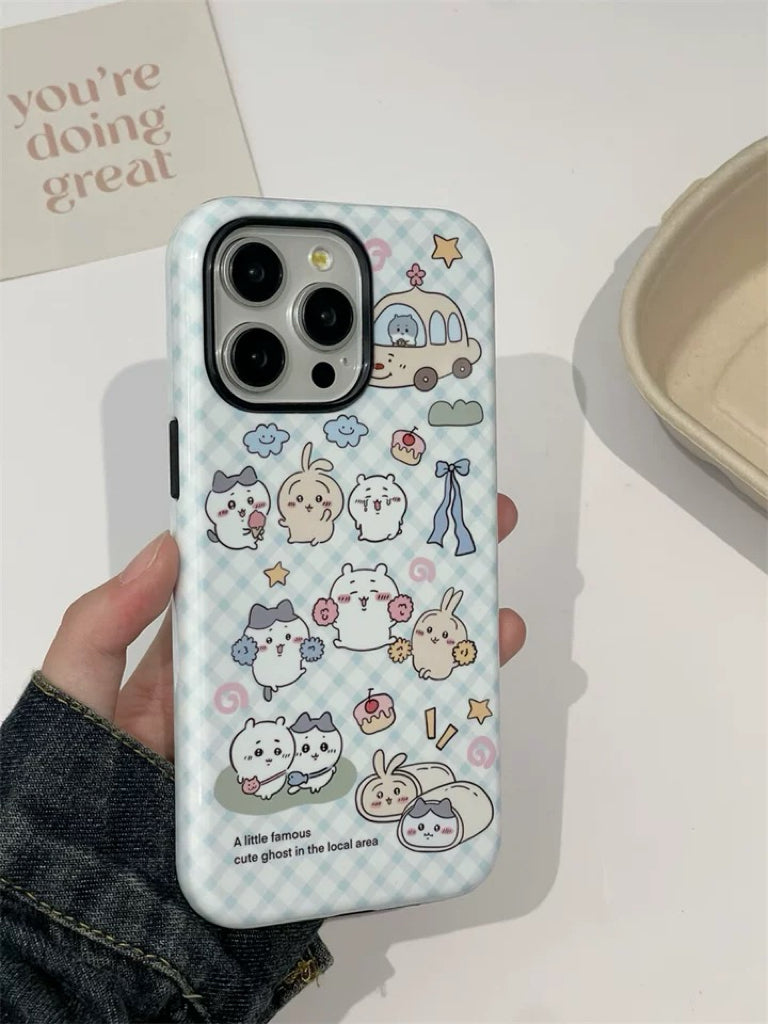 Japanese Cartoon ChiiKawa Hachiware Usagi Happy Day Double Protect iPhone Case 11 12 13 14 15 Pro Promax WinnieTheBirds Toy Shop