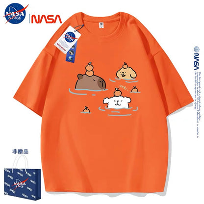 Cute Cartoon Doggie Maltese Puppy Style T-Shirt Series | Maltese Hot Spring with Capybara Part1 - Kawaii Fashion Items for Child & Adult