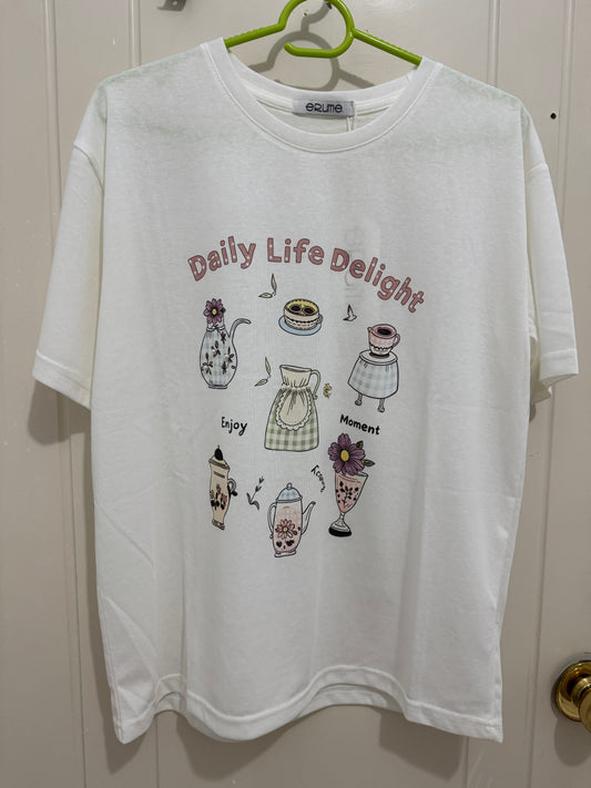 韓国ファッションのかわいいスタイルTシャツシリーズ | パール付きフラワーティーポット - かわいいファッションアイテム