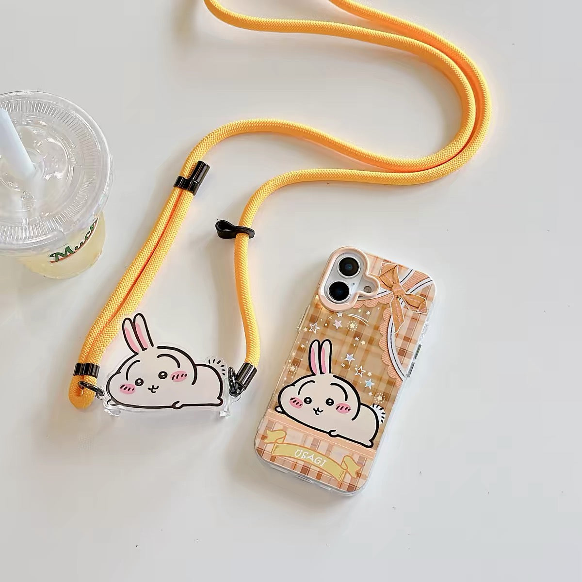 Japanese Cartoon Phone Back Clip with Phone Lanyard | Laying Chiikawa Hachiware Usagi Momonga - for All Smart Phones