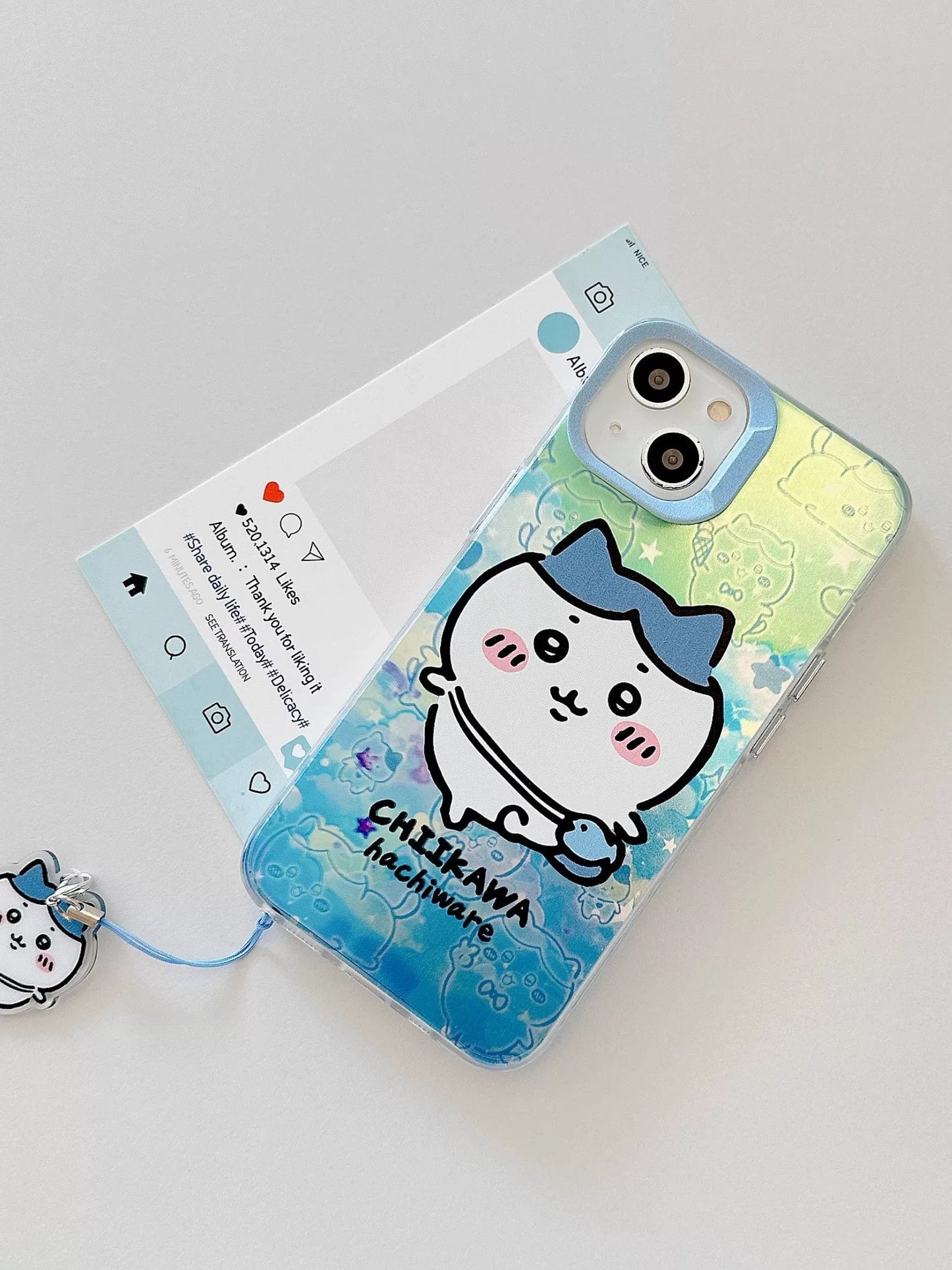 Japanese Cartoon iPhone Case with Strap | Laser Outing ChiiKawa Hachiware Usagi Momonga - iPhone CasePhone Case  7 8 PLUS SE2 XS XR X 11 12 13 14 15 16 Pro Promax 12mini 13mini WinnieTheBirds Toy Shop