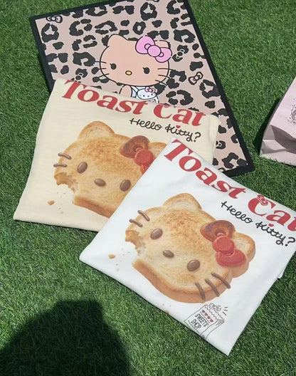Korean Fashion Cute Cartoon Style T-Shirt Series | Toast Cat Hello Kitty - Kawaii Fashion Items