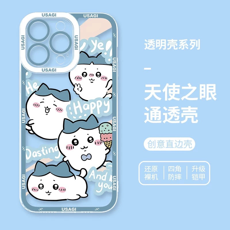 Japanese Cartoon Chiikawa Happy Enjoy Day Version | Chiikawa Hachiware Usagi Momonga Kurimanju - iPhone Case PLUS SE2 XS XR X 11 12 13 14 15 16 16e 17 17e Pro Promax 12mini 13mini