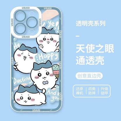 Japanese Cartoon Chiikawa Happy Enjoy Day Version | Chiikawa Hachiware Usagi Momonga Kurimanju - iPhone Case PLUS SE2 XS XR X 11 12 13 14 15 16 16e 17 17e Pro Promax 12mini 13mini