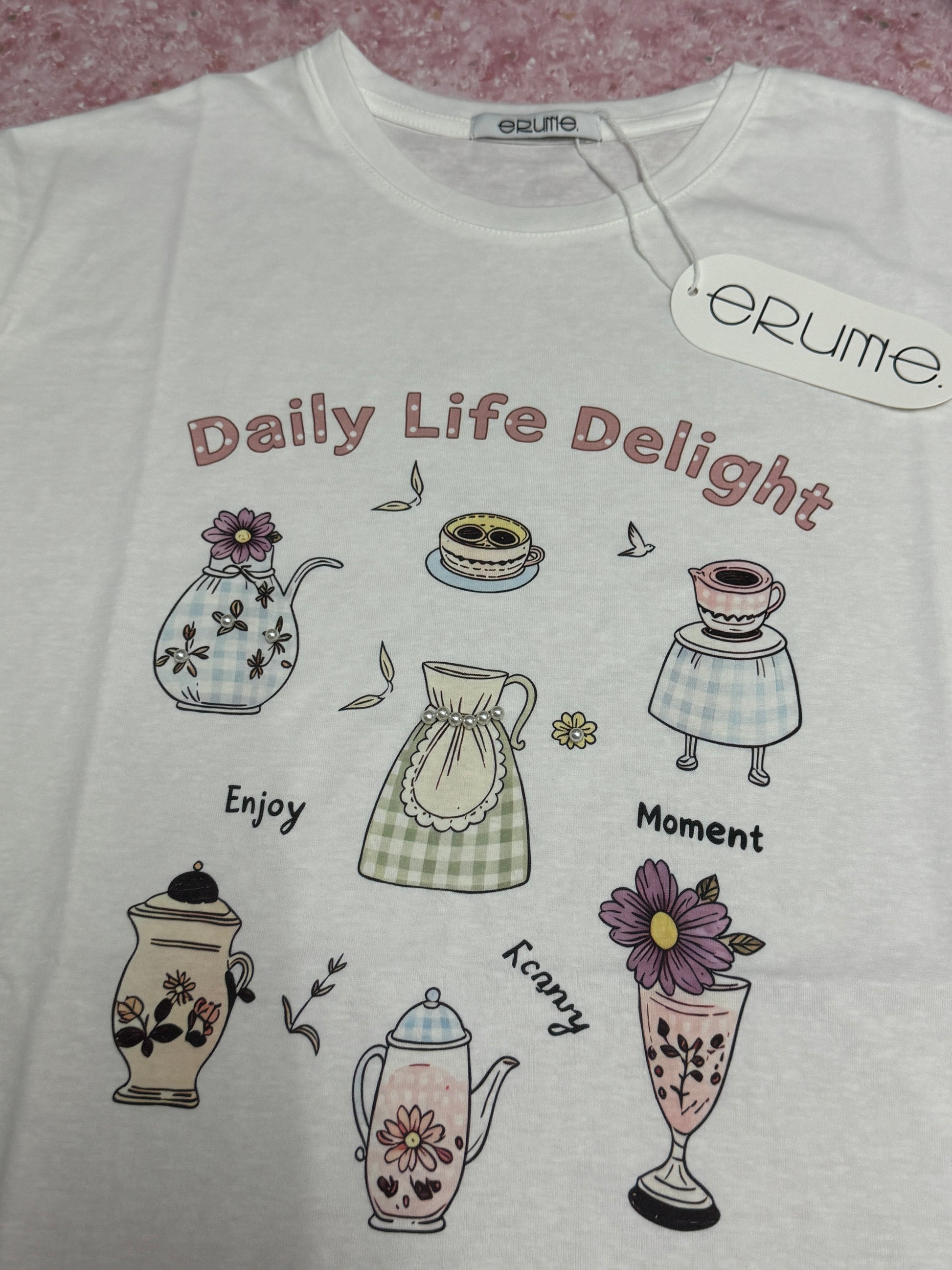 Korean Fashion Cute Style T-Shirt Series | Flower Tea Pots with Pearl - Kawaii Fashion Items
