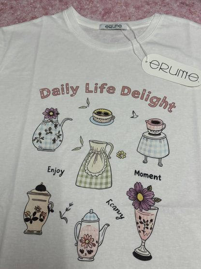 Korean Fashion Cute Style T-Shirt Series | Flower Tea Pots with Pearl - Kawaii Fashion Items