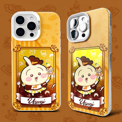 Japanese Cartoon ChiiKawa Cafe Cake Chef Laser Case | Chiikawa Hachiware Usagi Momonga Kurimanju Rakko 6 Styles - Phone Case Samsung Galaxy S26 S25 S24 S23 S22 S21 FE Ultra Edge