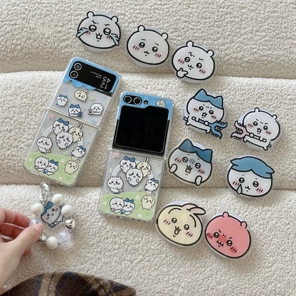 Cute Cartoon Magnetic Case with Phone Handle | Chiikawa Daily Outing - Phone Case Samsung Galaxy Z Flip 3 4 5 6 WinnieTheBirds Toy Shop