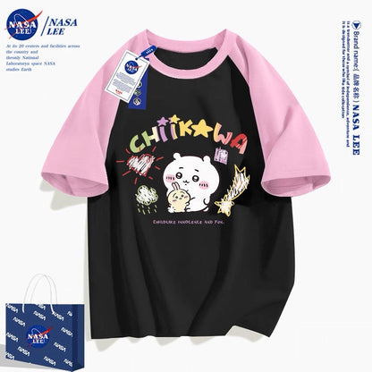 Japanese Cartoon ChiiKawa Casual Style T-Shirt Series | Big Chiikawa with Small Usagi - Kawaii Fashion Items