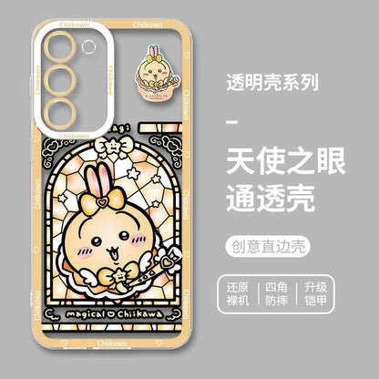Japanese Cartoon Phone Case Magical Girl with Glass Window Clean Version | Chiikawa Hachiware Usagi Momonga Kurimanju Rakko Shisa Furuhonya - Phone Case Samsung Galaxy S26 S25 S24 S23 S22 S21 FE Ultra Edge