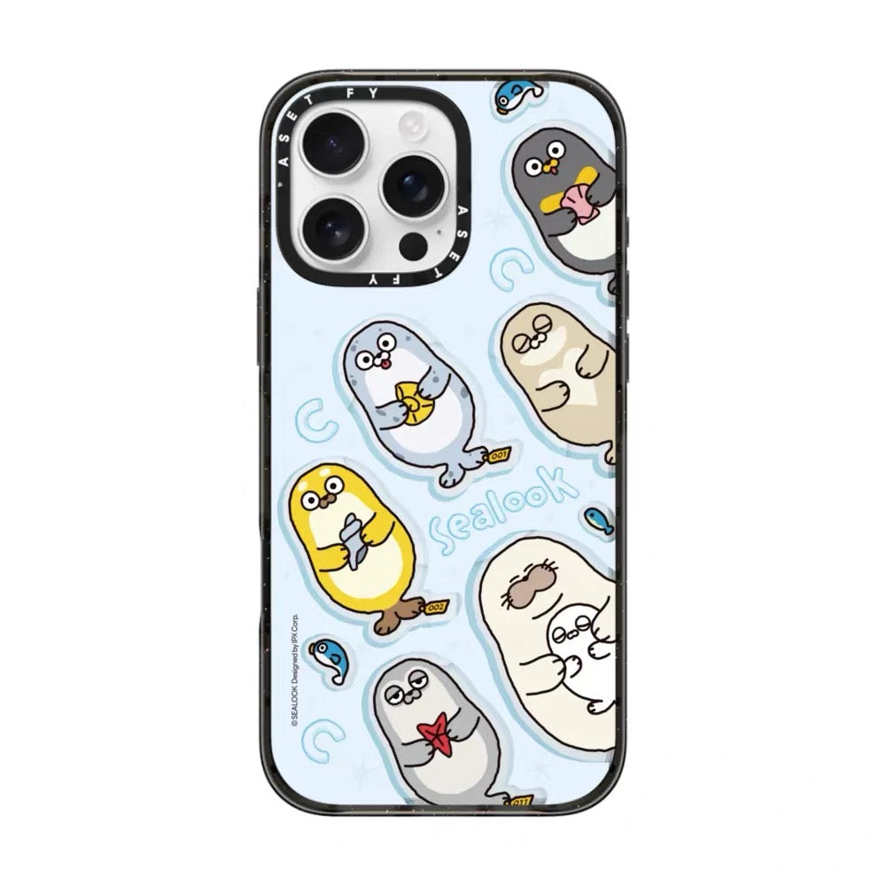 Lovely Seal Sealook Clear with Transparent Black Frame Phone Case | Part2 Daily in Polar Ocean 6 Styles - iPhone Case 12 13 14 15 16 17 18 Pro Promax